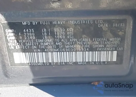 2014 Subaru Legacy 2.5I Premium из США, поврежденный, VIN 4S3BMCD69E3010934